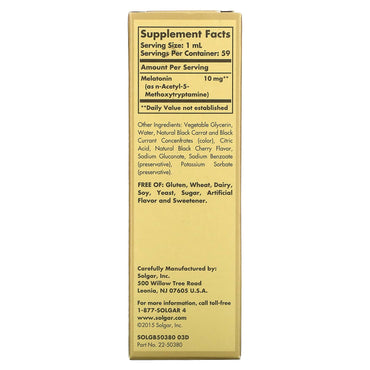 Solgar, Melatonin 10 mg Black Cherry, 2 Oz UPC 033984503809 | HiLife Vitamins