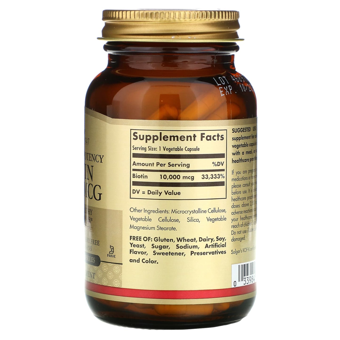 Solgar, Biotin 10,000 Mcg, 120 Vegetable Capsules UPC 033984523920 | HiLife Vitamins