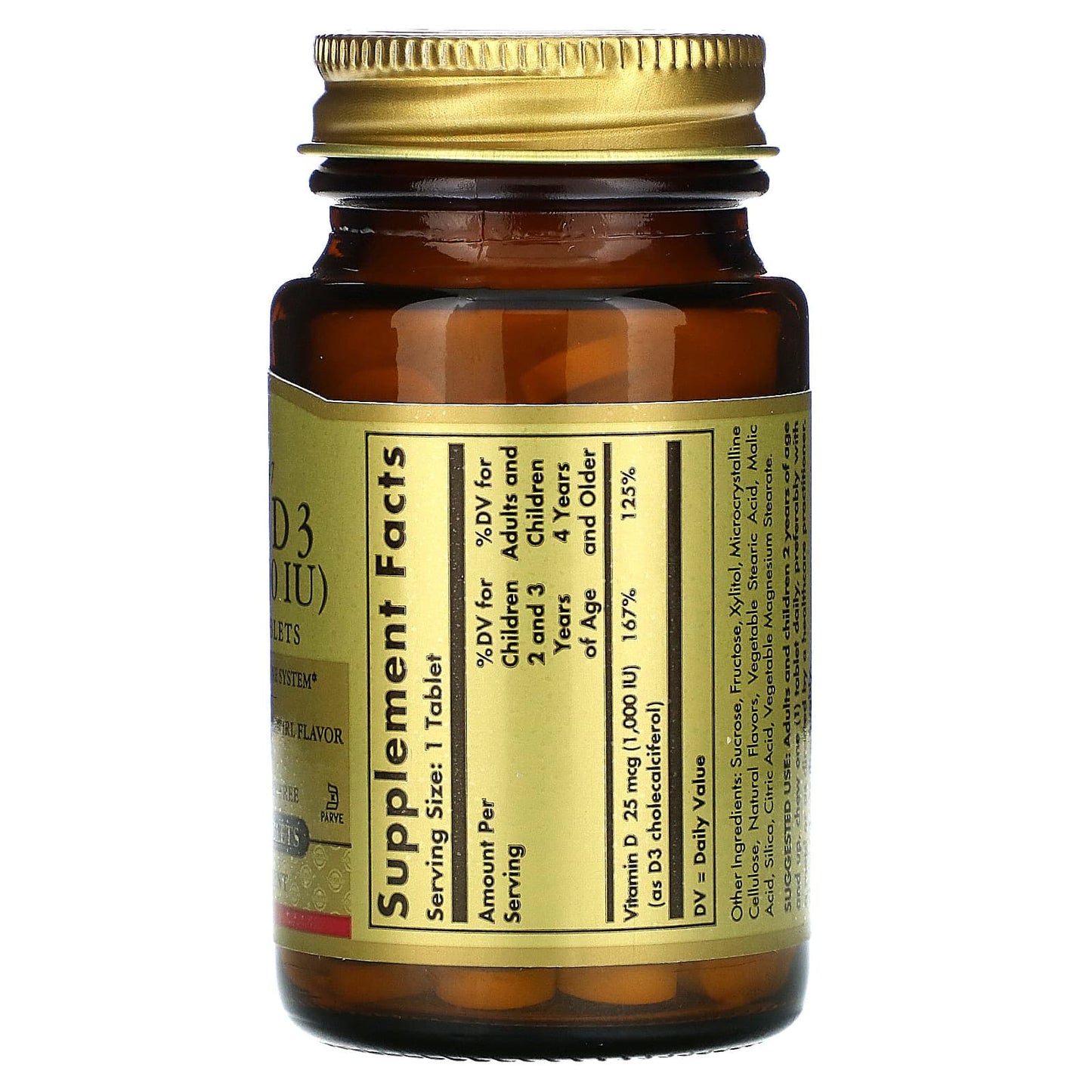 Solgar, D3 Cholecalciferol 1000 IU, 100 Chewables UPC 033984549562 | HiLife Vitamins