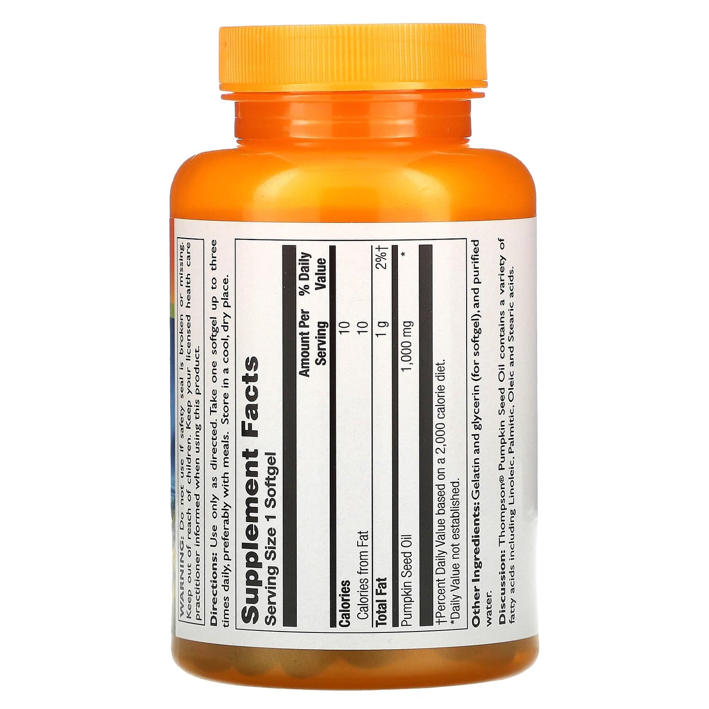 Thompson, Pumpkin Seed Oil 1000 mg, 60 Softgels UPC 031315193231 | HiLife Vitamins
