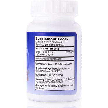 Transfer Point, Beta 1, 3-D Glucan 500 mg, 60 Capsules UPC 856050000022 | HiLife Vitamins