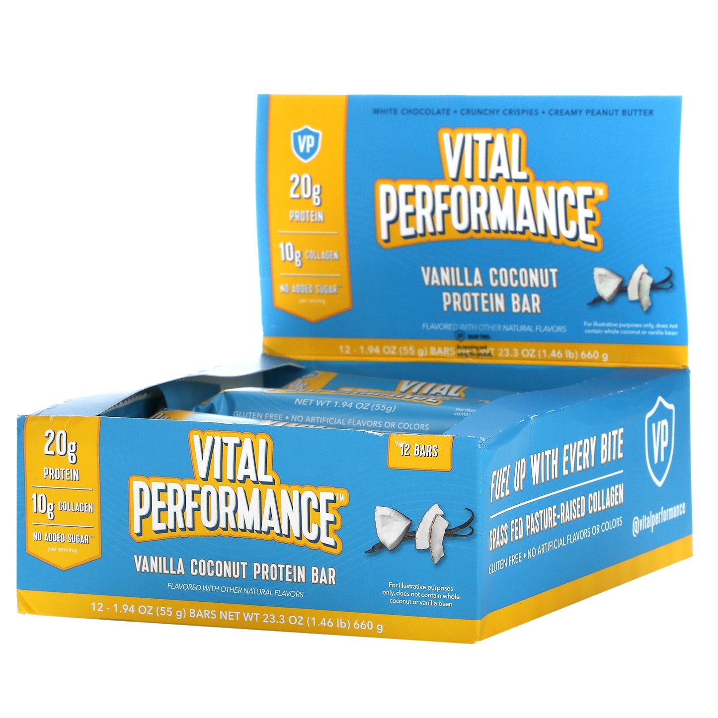 Vital Proteins, Vital Performance Protein Bar, Vanilla Coconut, 12 Bars, 1.94 oz UPC 850017983243 | HiLife Vitamins