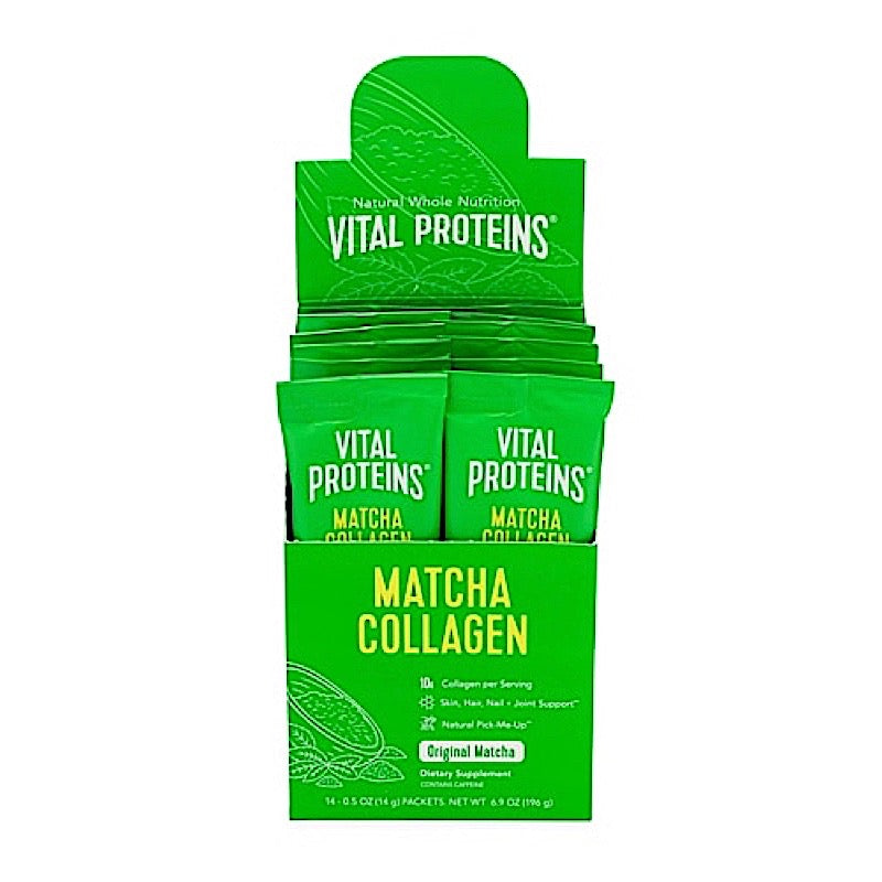 Vital Proteins, Collagen Peptides Matcha Stick Pack Box, 14 pks UPC 850502008079 | HiLife Vitamins