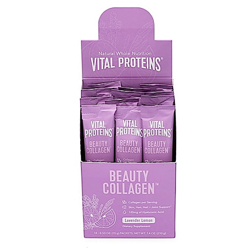Vital Proteins, Beauty Collagen Lavender Lemon Stick Pack Box, 14 pks UPC 850502008215 | HiLife Vitamins