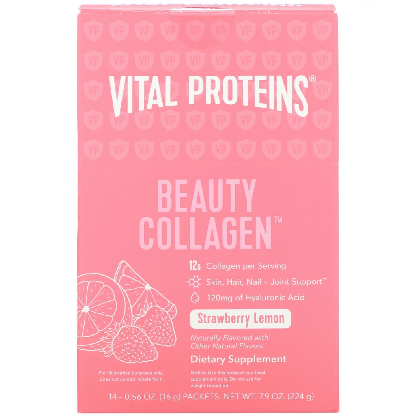 Vital Proteins, Beauty Collagen Strawberry Lemon Stick Pack Box, 14 pks UPC 850502008468 | HiLife Vitamins