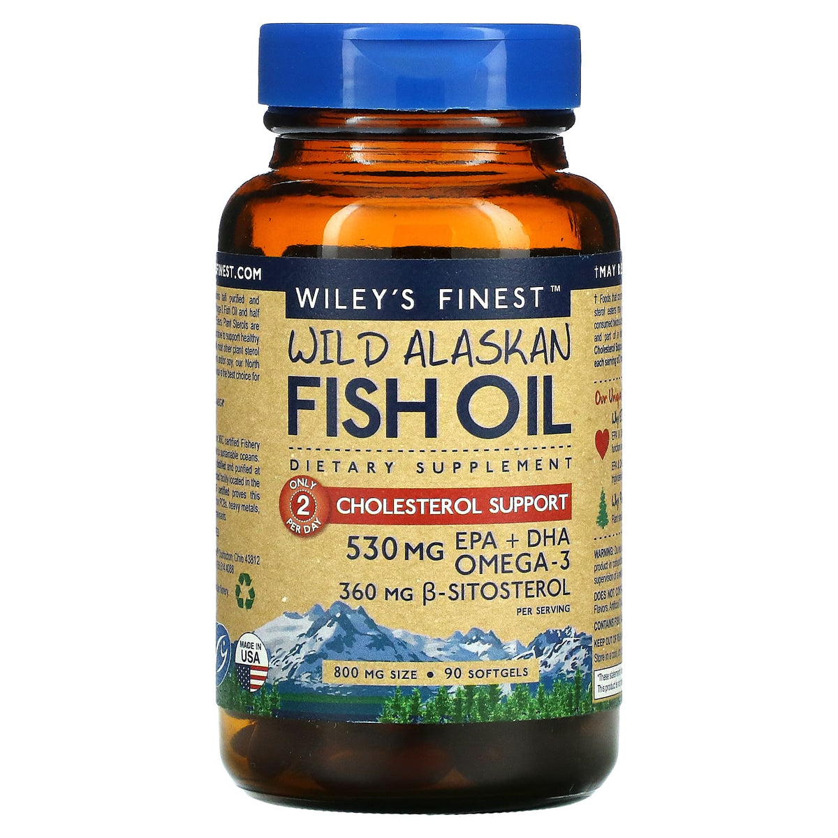 Wiley's Finest, Wild Alaskan Fish Oil Cholesterol Support 530 mg, 90