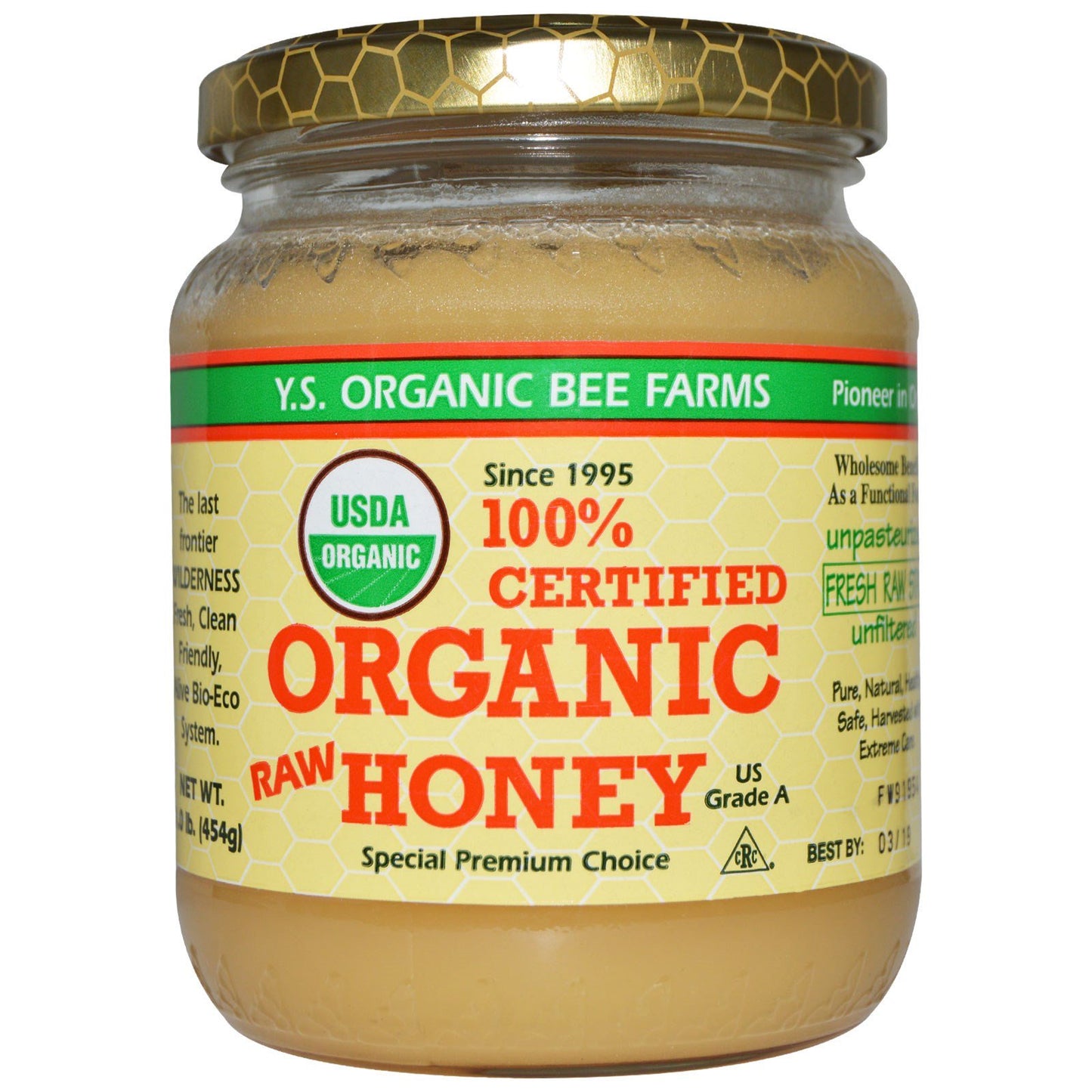Ys Bee Farm, 100% Certified Raw Organic Honey, 1 lb UPC 726635121278 | HiLife Vitamins