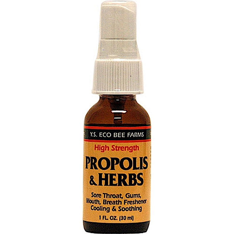 YS Bee Farm, Propolis & Herbs Throat Spray Plus Tea Tree Oil, 1 Oz UPC 726635940404 | HiLife Vitamins