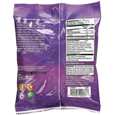 Zand, Elderberry Zinc, Sweet Elderberry, 15 Lozenges UPC 041954000098 | HiLife Vitamins