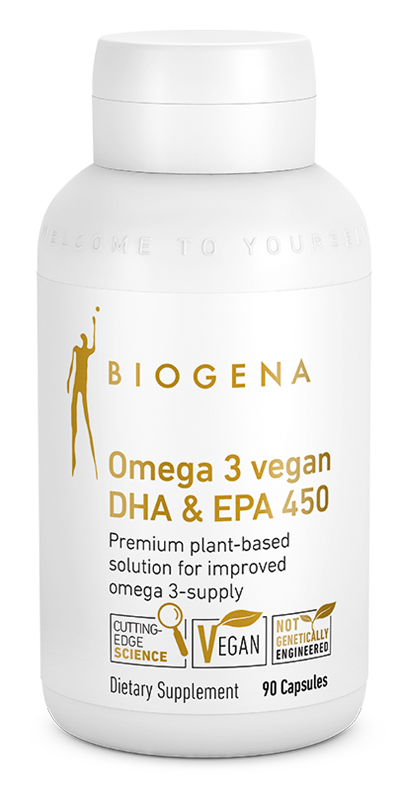 Biogena, Omega 3 Vegan DHA & EPA 450 GOLD, 90 Capsules UPC 810046070727 | HiLife Vitamins