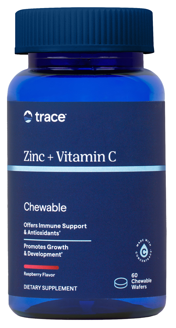Trace Minerals, Zinc + Vitamin C, Chewable, Raspberry Flavor, 60 Chewable Wafers UPC 878941004971 | HiLife Vitamins