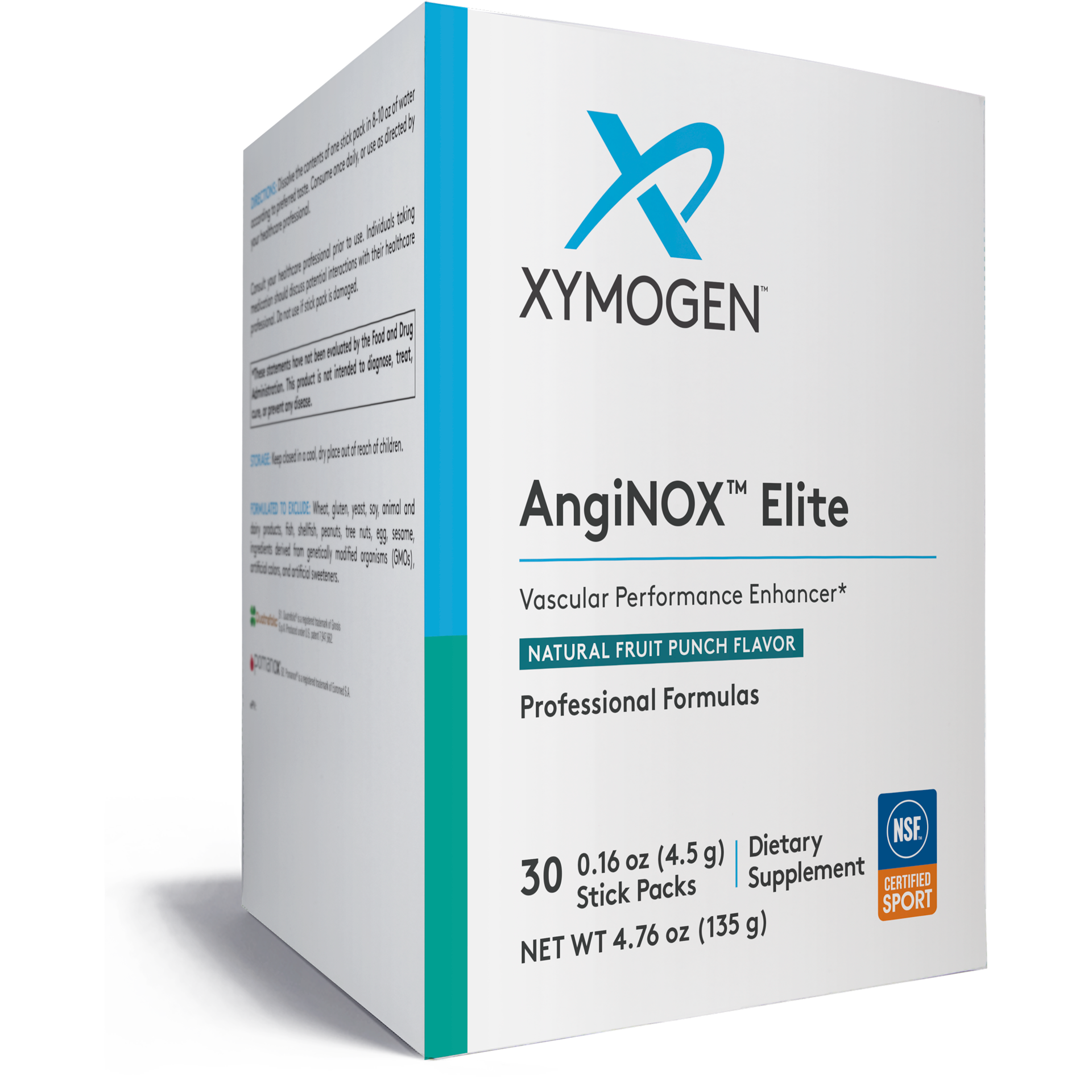 Xymogen, AngiNOX™ Elite, Natural Fruit Punch Flavor, 30 Stick Packs UPC 722537512671 | HiLife Vitamins