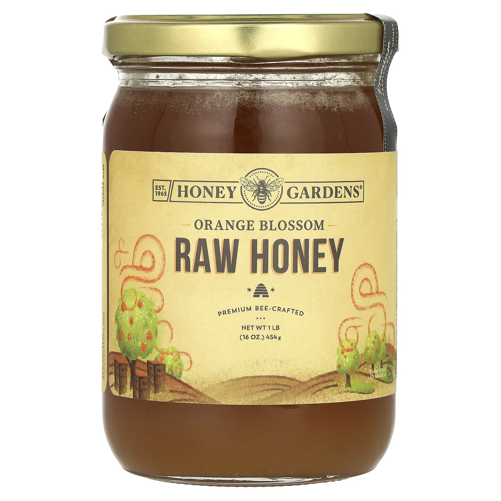 HONEY GARDENS, Raw Honey Orange Blossom, 1 LB UPC 022318000343 | HiLife Vitamins