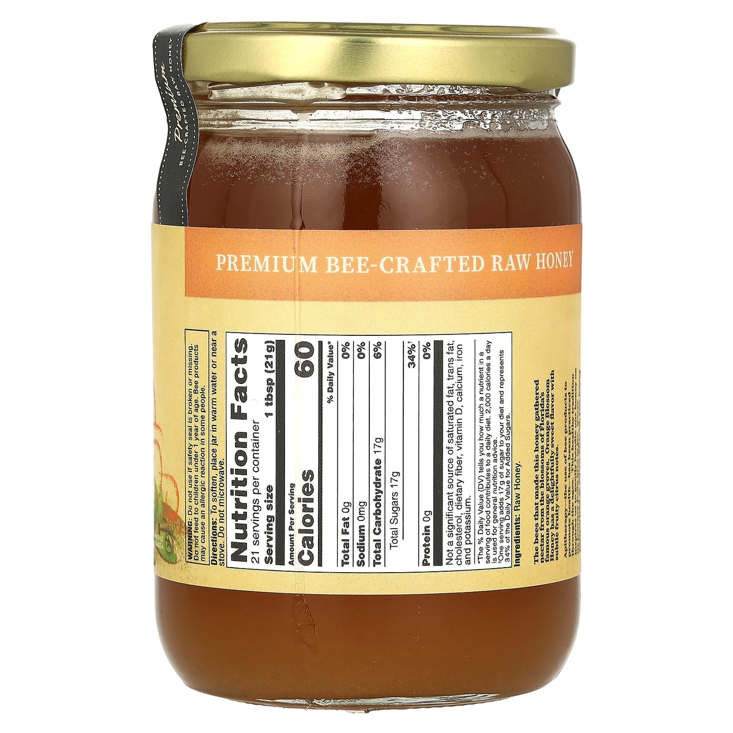 HONEY GARDENS, Raw Honey Orange Blossom, 1 LB UPC 022318000343 | HiLife Vitamins