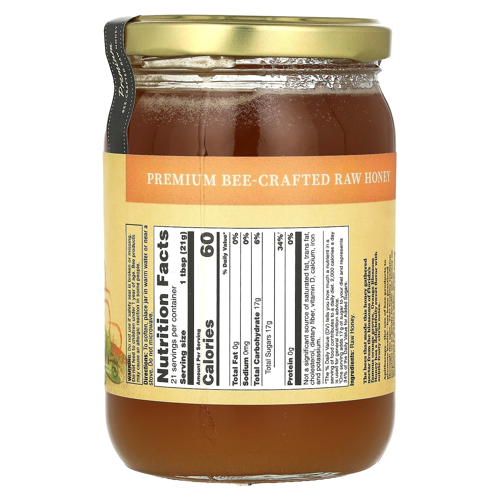 HONEY GARDENS, Raw Honey Orange Blossom, 1 LB UPC 022318000343 | HiLife Vitamins