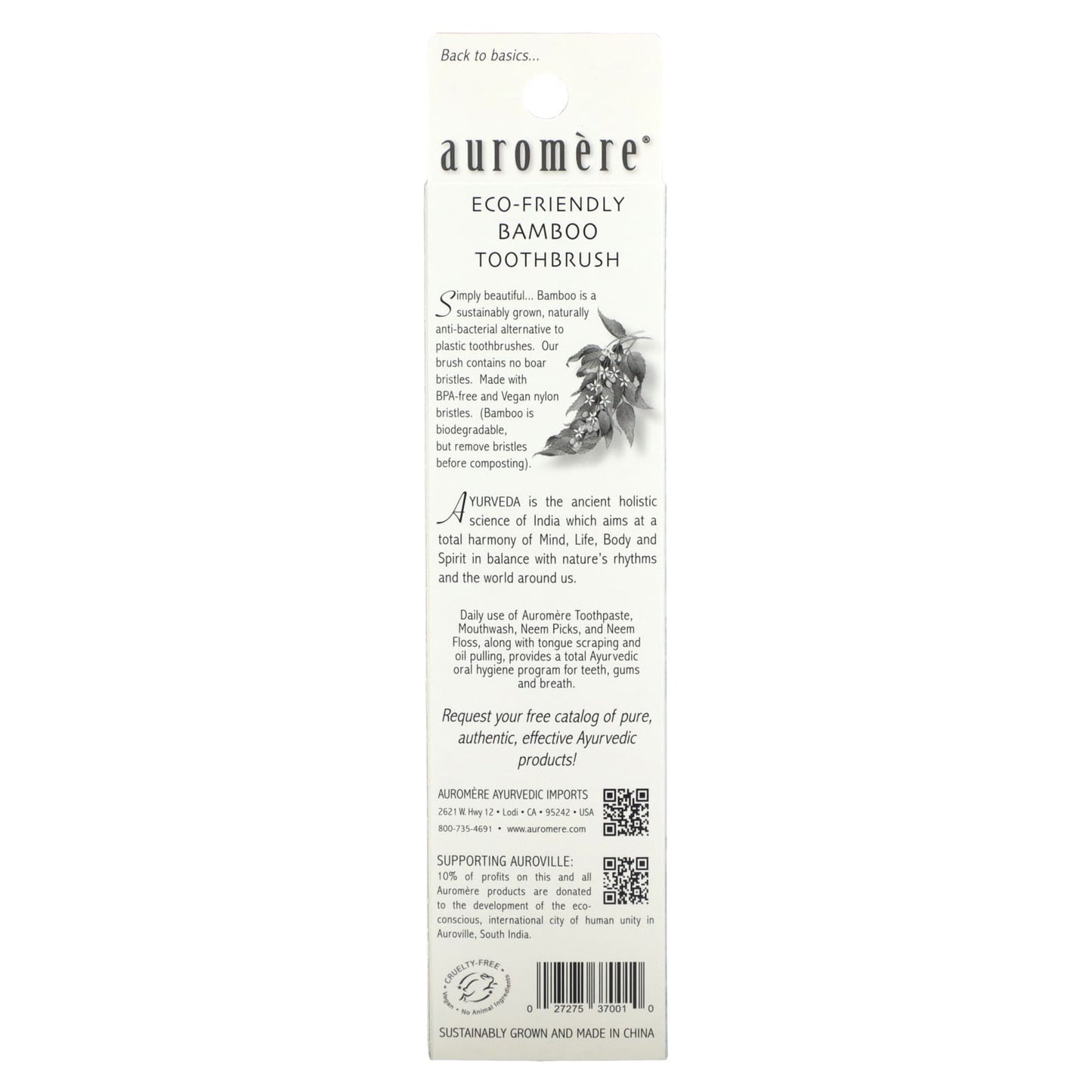 Auromere, Bamboo Toothbrush, 1 PC UPC 027275370010 | Hilife Vitamins
