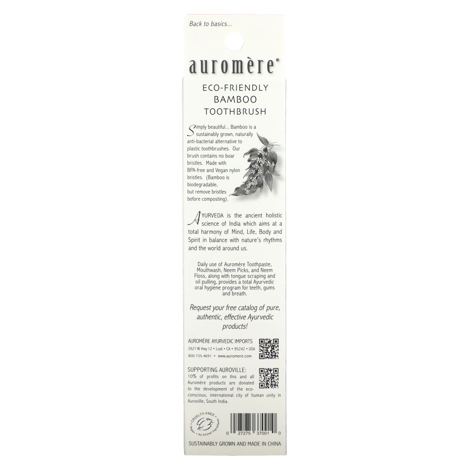 Auromere, Bamboo Toothbrush, 1 PC UPC 027275370010 | Hilife Vitamins
