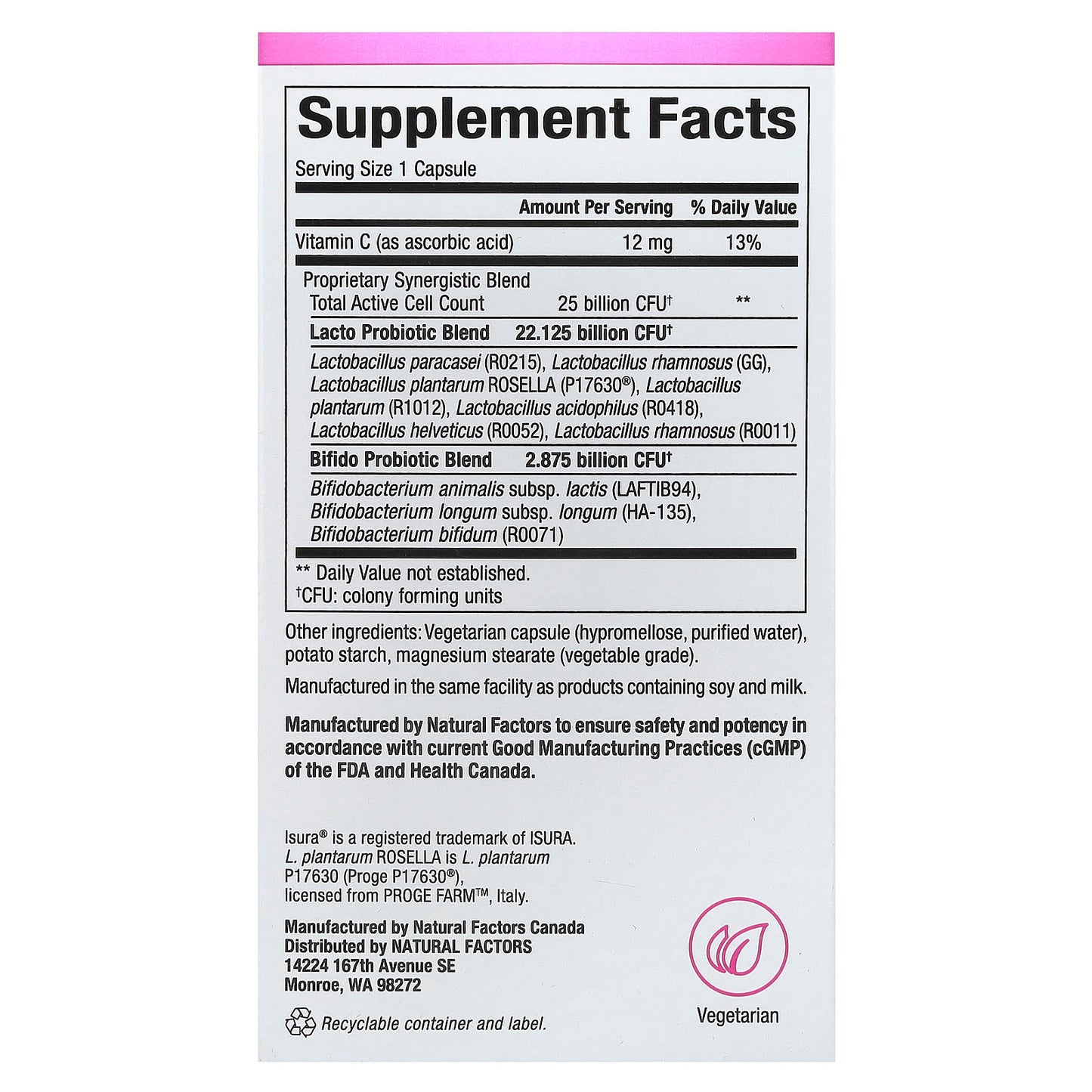Natural Factors, Ultimate Probiotic Women's Every Day, 25 Billion, 30 Vegetarian Capsules UPC 068958018232 | Hilife Vitamins