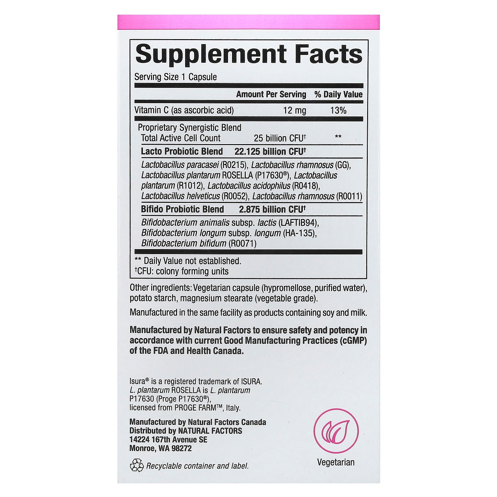 Natural Factors, Ultimate Probiotic Women's Every Day, 25 Billion, 30 Vegetarian Capsules UPC 068958018232 | Hilife Vitamins
