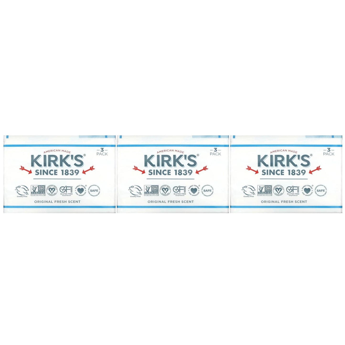 KIRK'S NATURAL, Castile Bar Soap Pack, 3 CT UPC 639844100081 | Hilife Vitamins