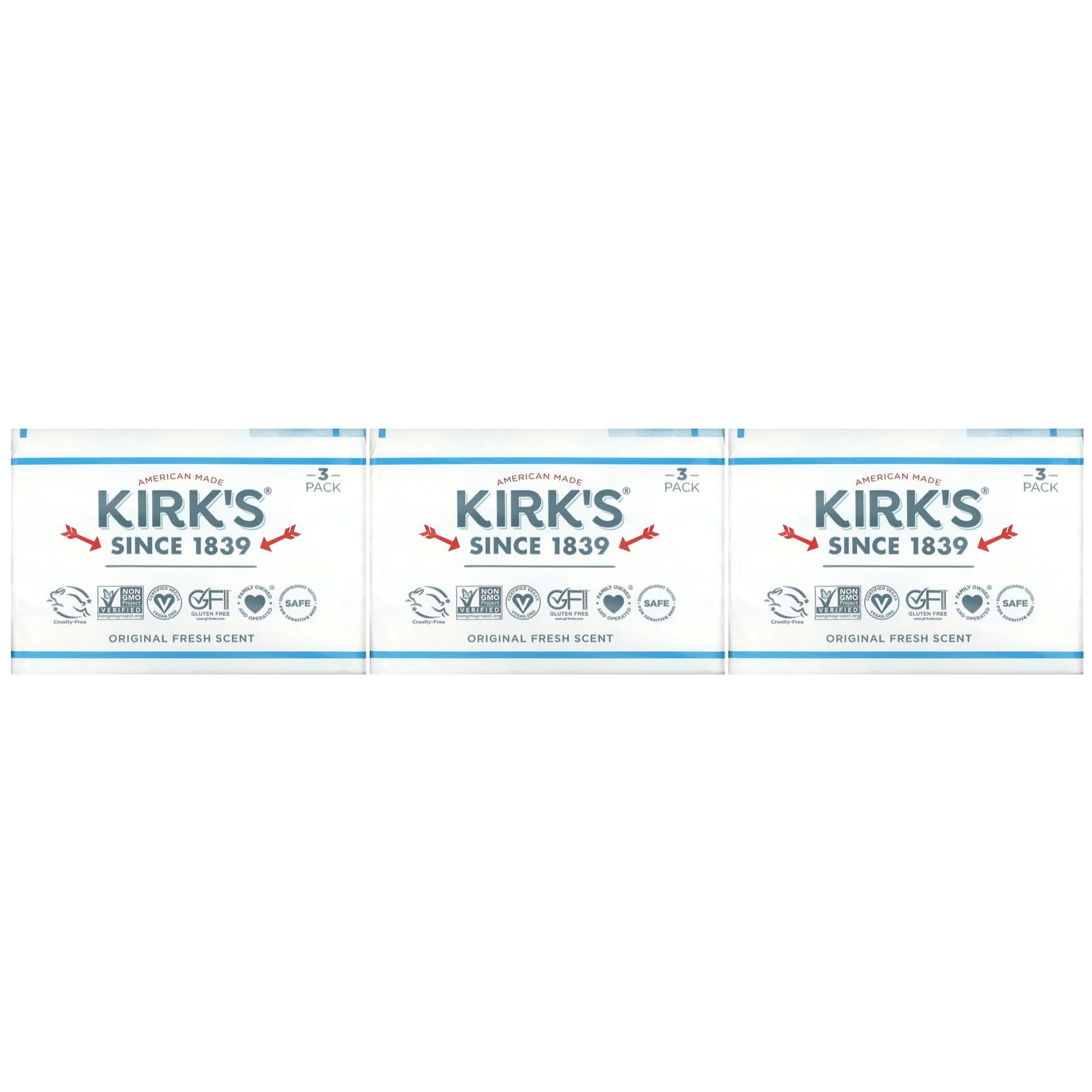 KIRK'S NATURAL, Castile Bar Soap Pack, 3 CT UPC 639844100081 | Hilife Vitamins