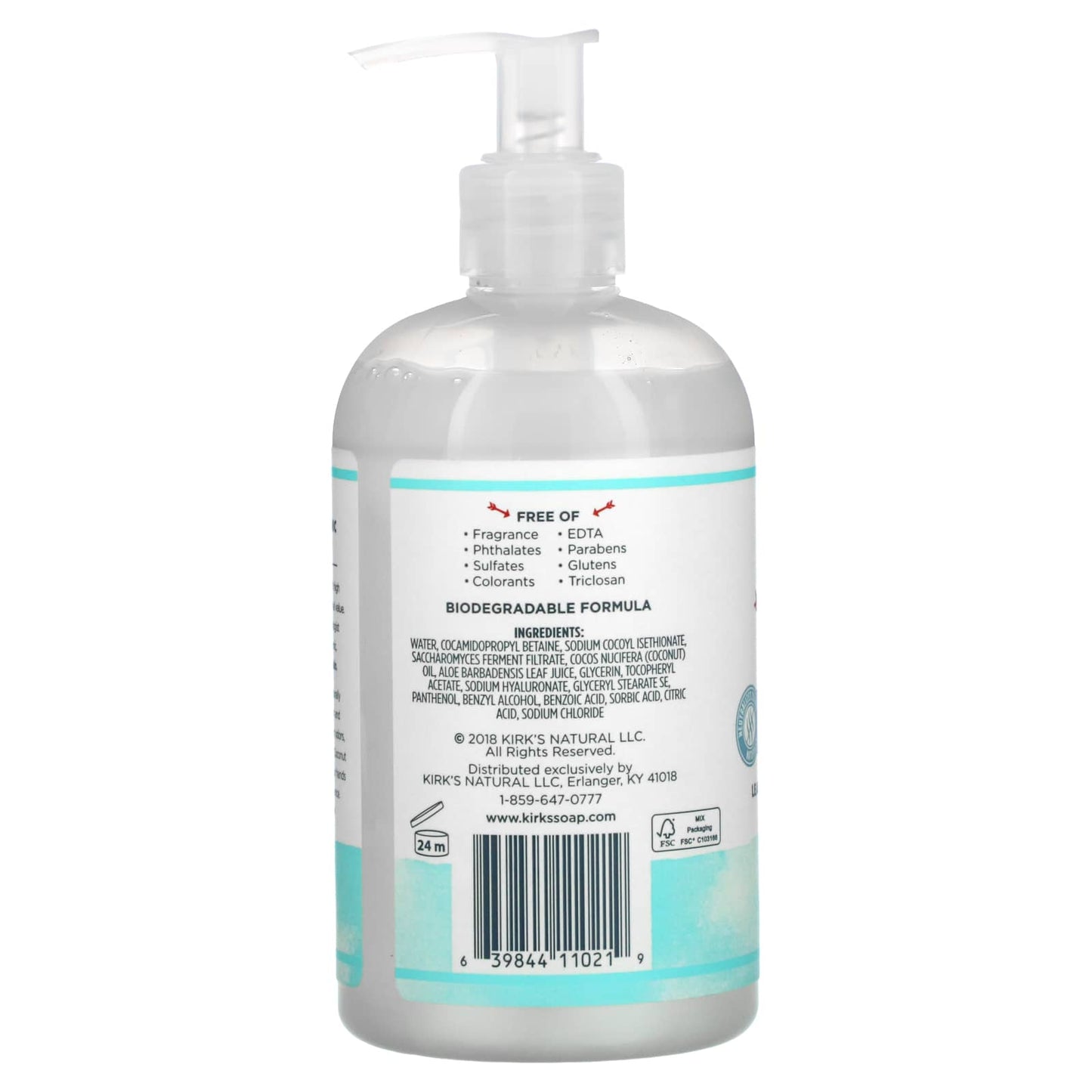 KIRK'S NATURAL, Odor Neutralizing Hydrating Hand Soap Fragrance-Free, 12 OUNCE UPC 639844110219 | Hilife Vitamins