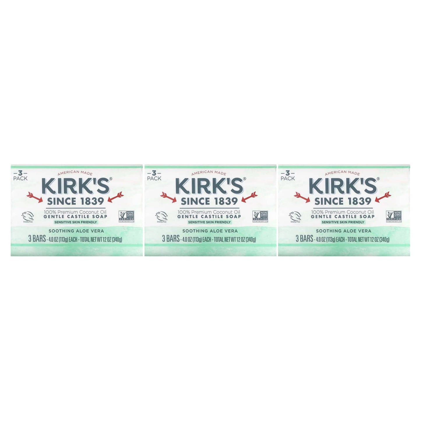 KIRK'S NATURAL, Castile Bar Soap Aloe Vera, 3 CT UPC 639844148205 | Hilife Vitamins