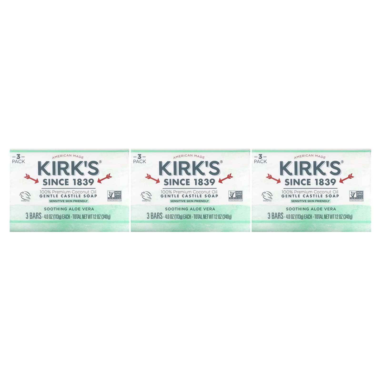 KIRK'S NATURAL, Castile Bar Soap Aloe Vera, 3 CT UPC 639844148205 | Hilife Vitamins
