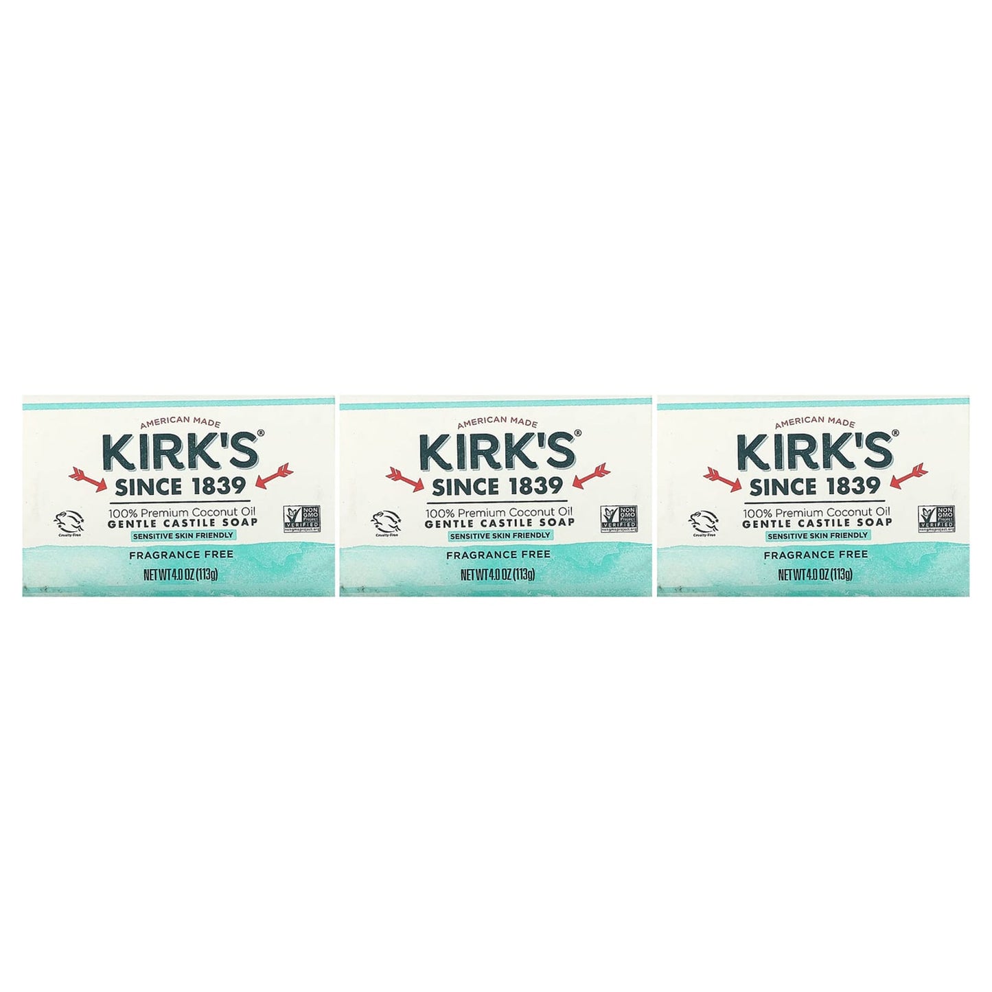 KIRK'S NATURAL, Castile Bar Soap Fragrance Free Pack, 3 CT UPC 639844149363 | Hilife Vitamins