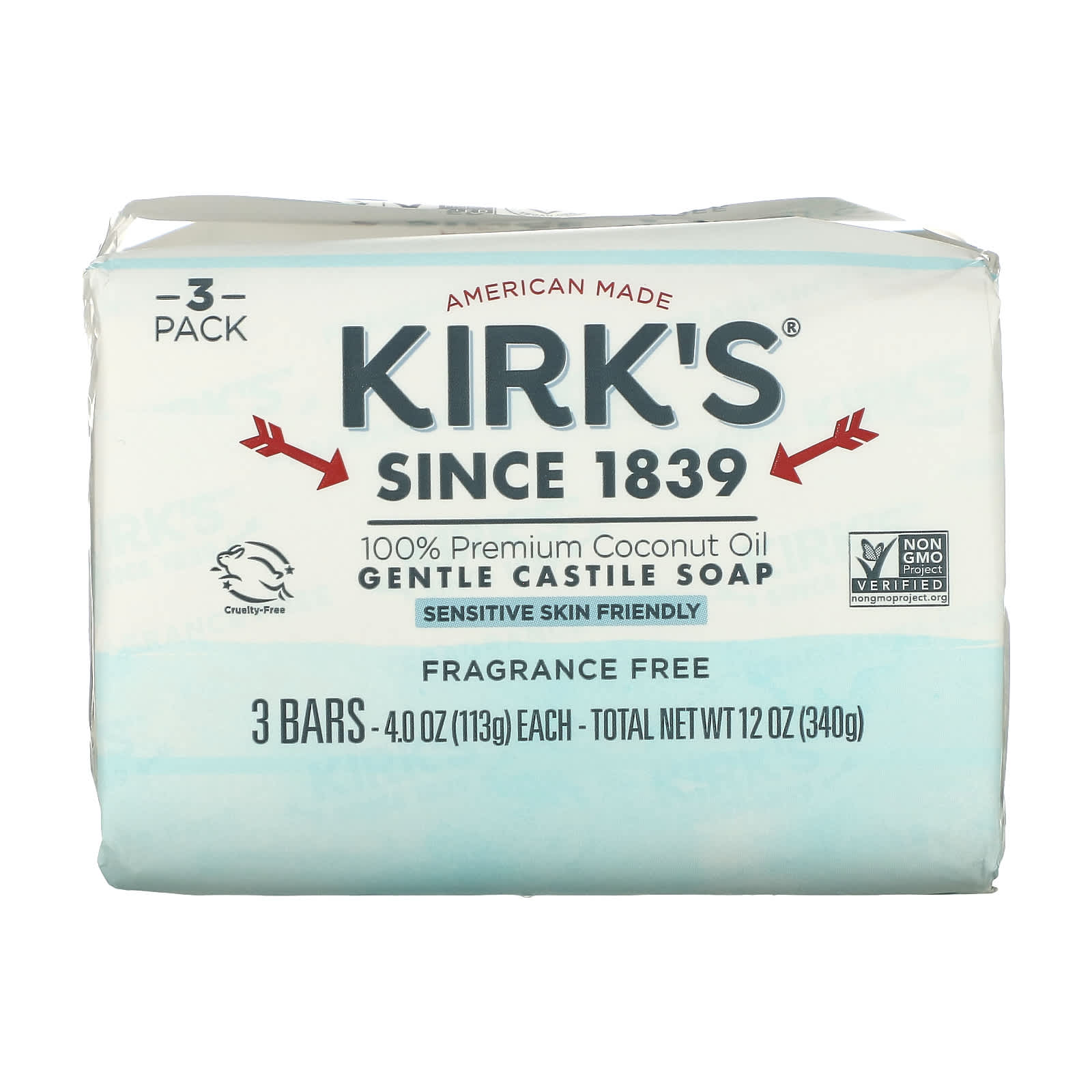 KIRK'S NATURAL, Castile Bar Soap Fragrance Free Pack, 3 CT UPC 639844149363 | Hilife Vitamins