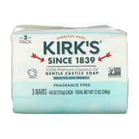 KIRK'S NATURAL, Castile Bar Soap Fragrance Free Pack, 3 CT UPC 639844149363 | Hilife Vitamins