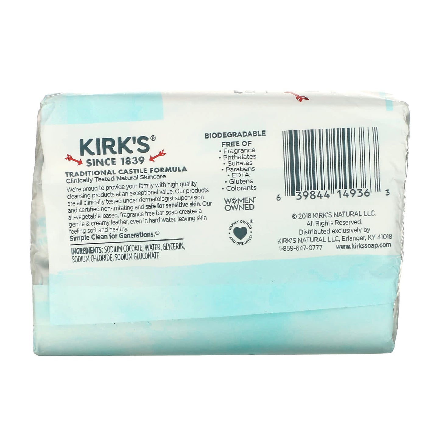 KIRK'S NATURAL, Castile Bar Soap Fragrance Free Pack, 3 CT UPC 639844149363 | Hilife Vitamins