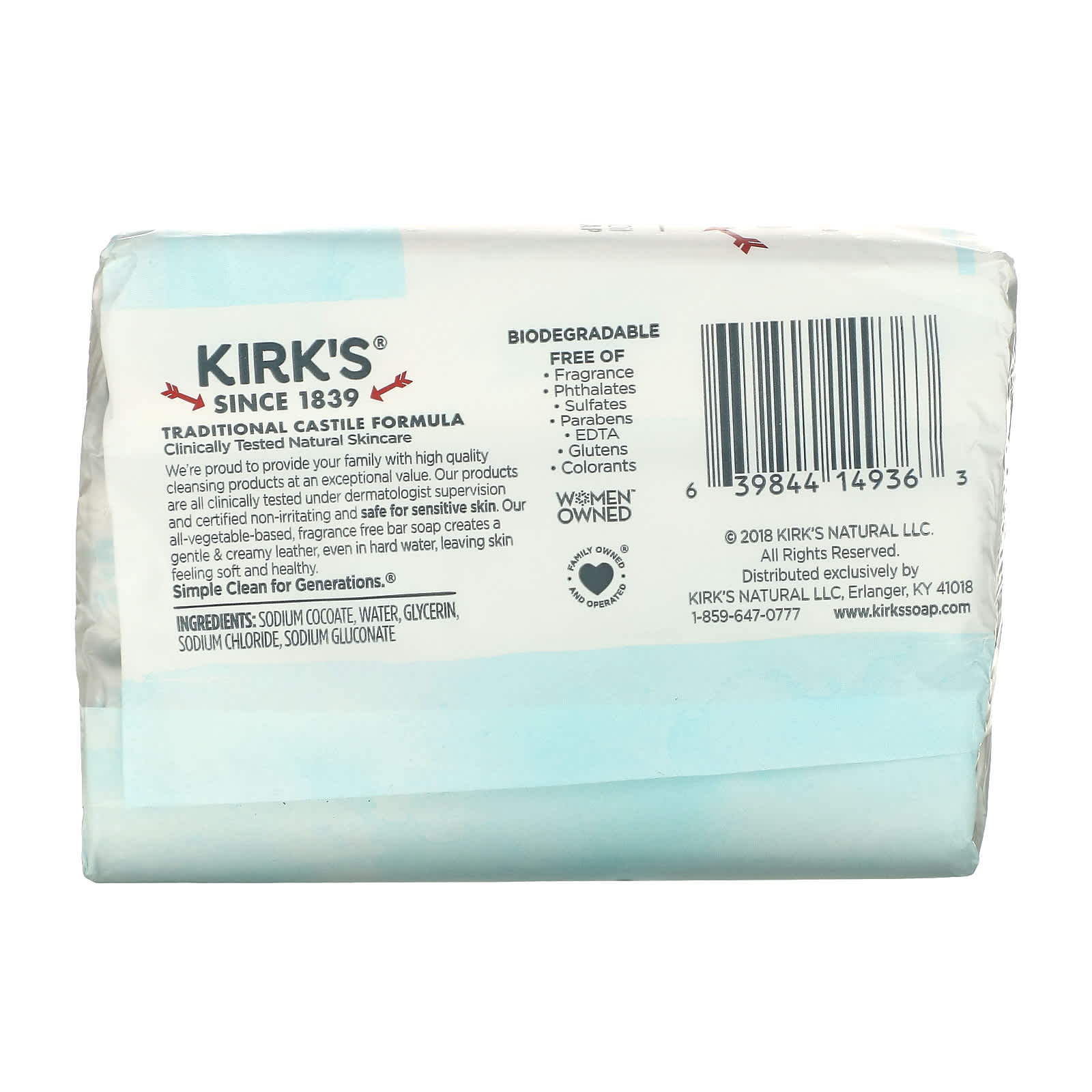 KIRK'S NATURAL, Castile Bar Soap Fragrance Free Pack, 3 CT UPC 639844149363 | Hilife Vitamins