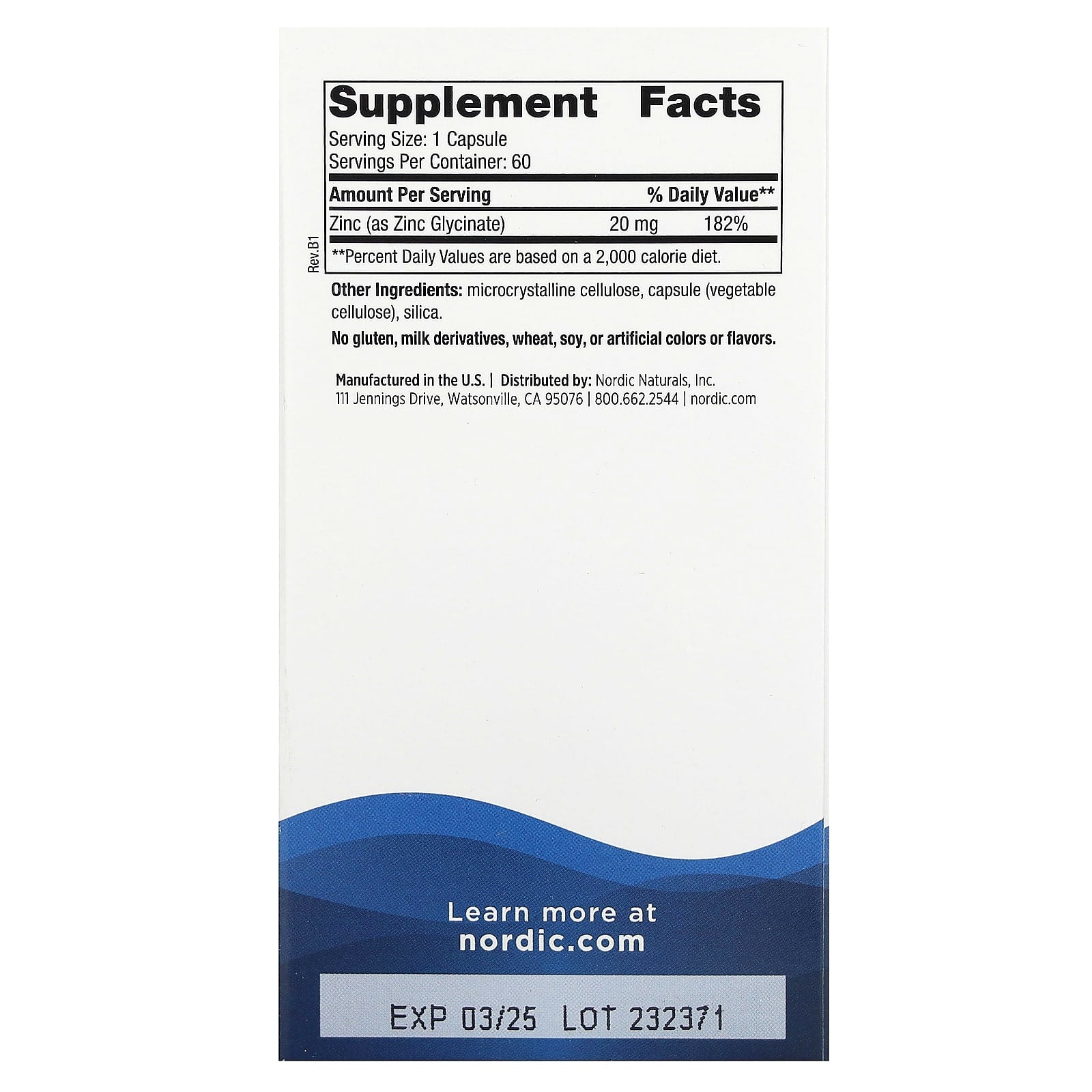 Nordic Naturals, Zinc Glycinate, 60 Capsules UPC 768990015366 | HiLife Vitamins