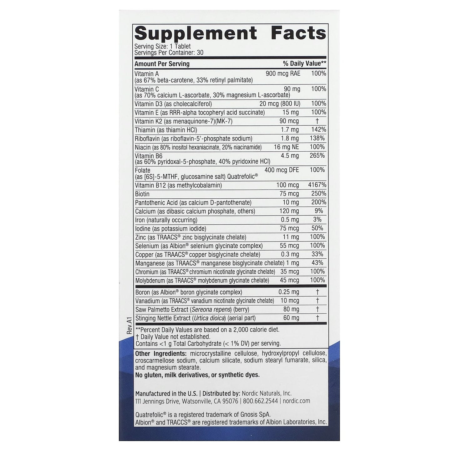 Nordic Naturals, Men's Multivitamin One Daily, 30 UPC 768990015540 | HiLife Vitamins