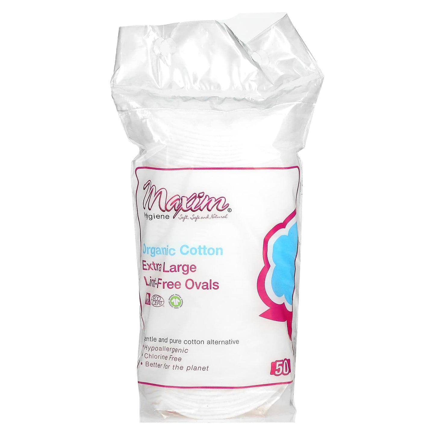 MAXIM, Organic Cotton Extra Large Oval Makeup Remover Pad, 50 CT UPC 895199001781 | Hilife Vitamins