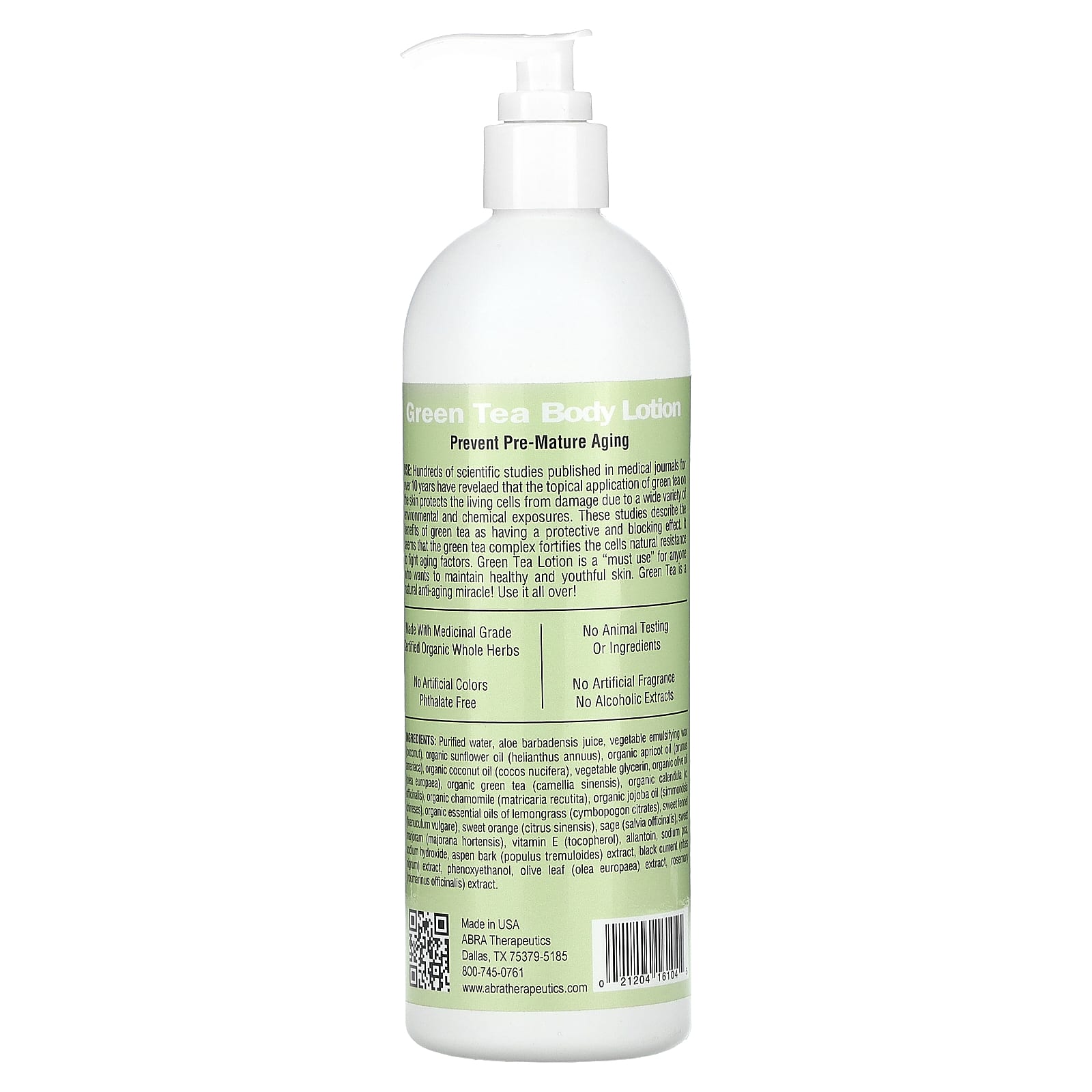 Abra Therapeutics, Green Tea Lotion, 16 Oz UPC 021204161045 | Hilife Vitamins