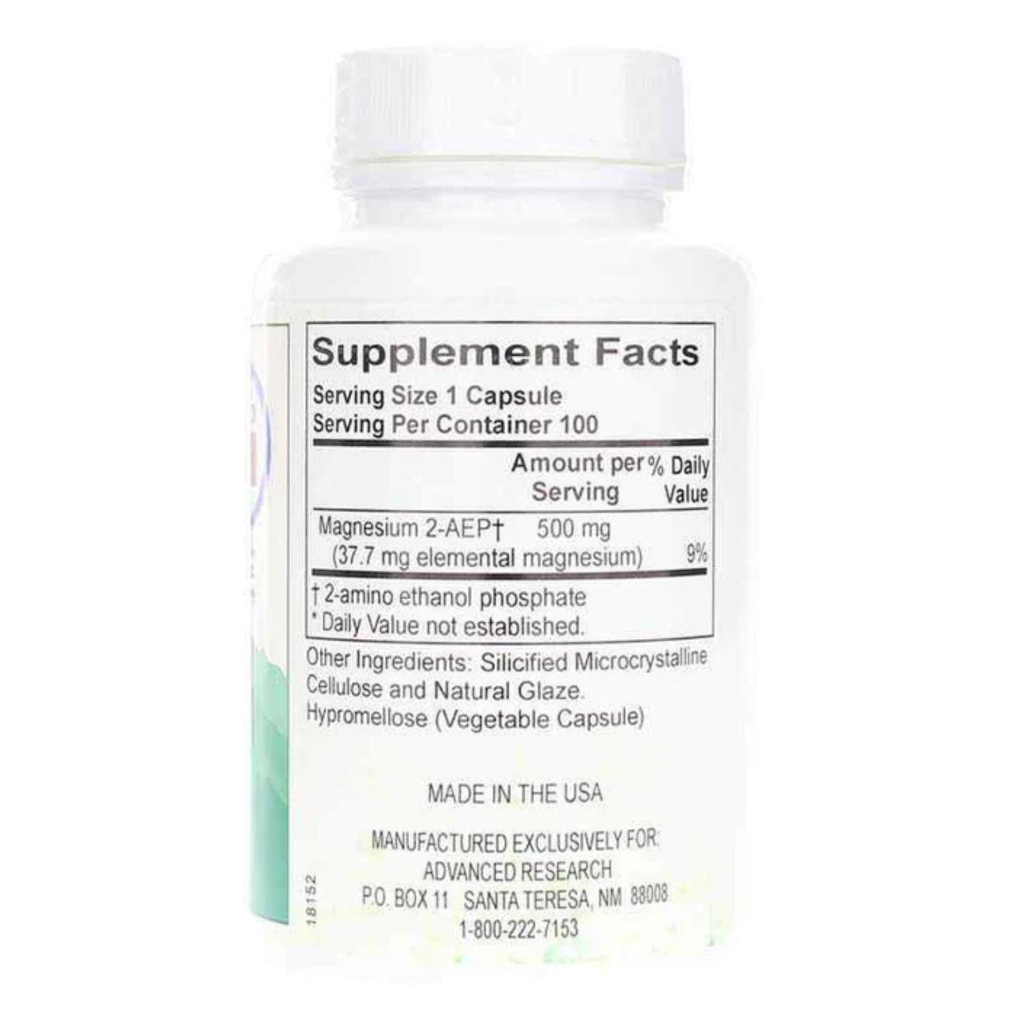 Advanced Research, 2-AEP Magnesium 500 mg, 100 Veggie Capsules UPC 605164343224 | HiLife Vitamins