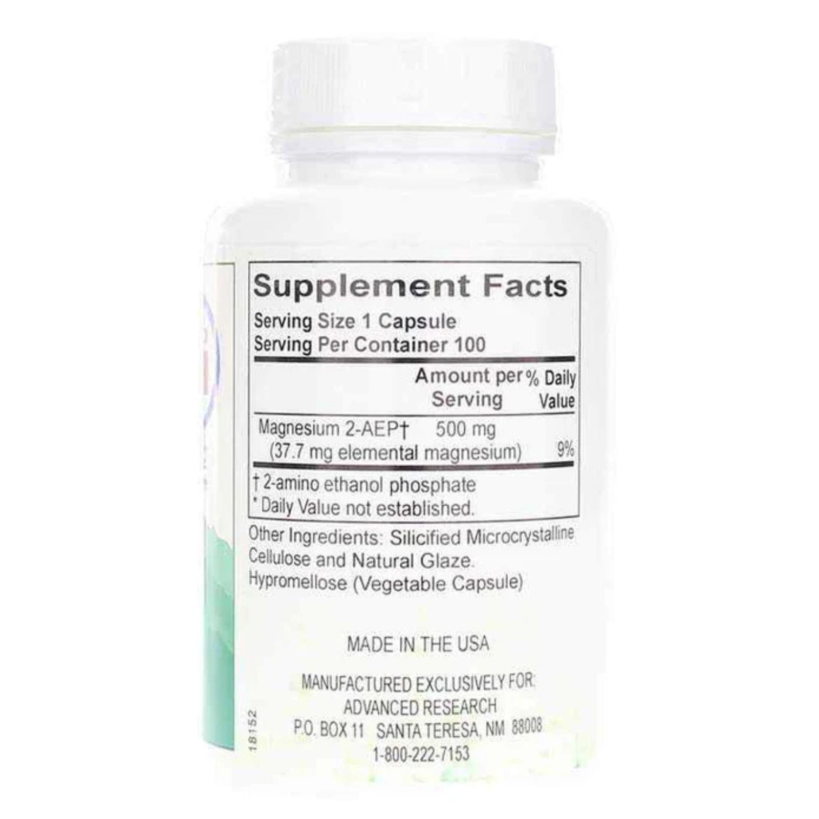 Advanced Research, 2-AEP Magnesium 500 mg, 100 Veggie Capsules UPC 605164343224 | HiLife Vitamins
