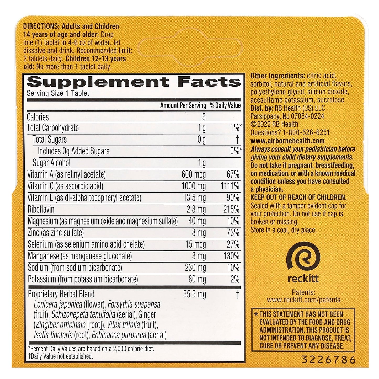 Airborne, Airborne Effervescent Zesty Orange, 10 Tablets UPC 647865100010 | Hilife Vitamins