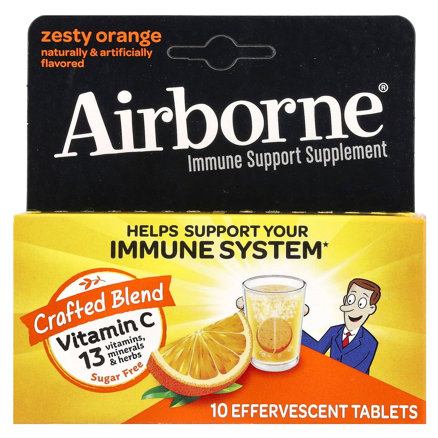 Airborne, Airborne Effervescent Zesty Orange, 10 Tablets - 647865100010 | Hilife Vitamins