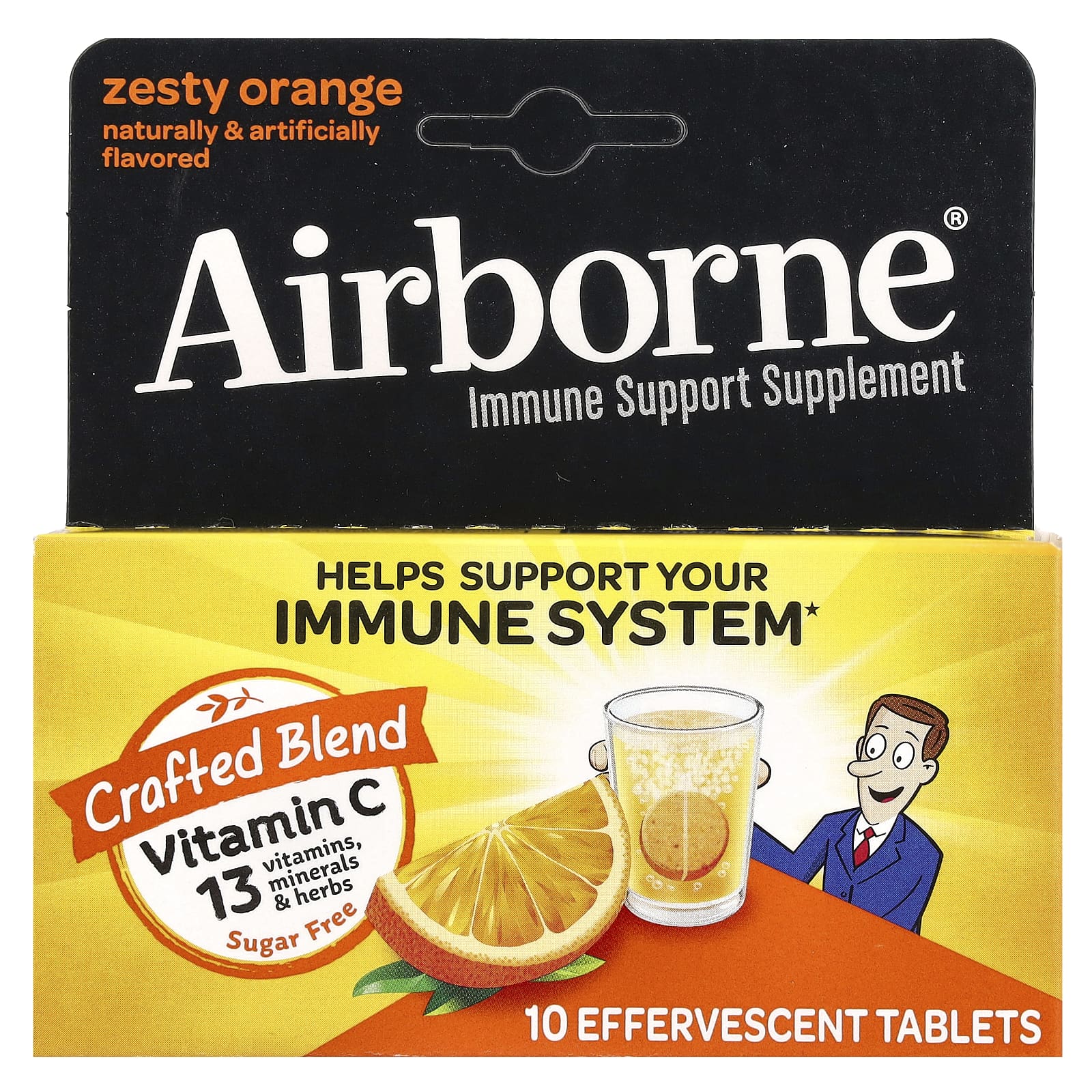 Airborne, Airborne Effervescent Zesty Orange, 10 Tablets - 647865100010 | Hilife Vitamins