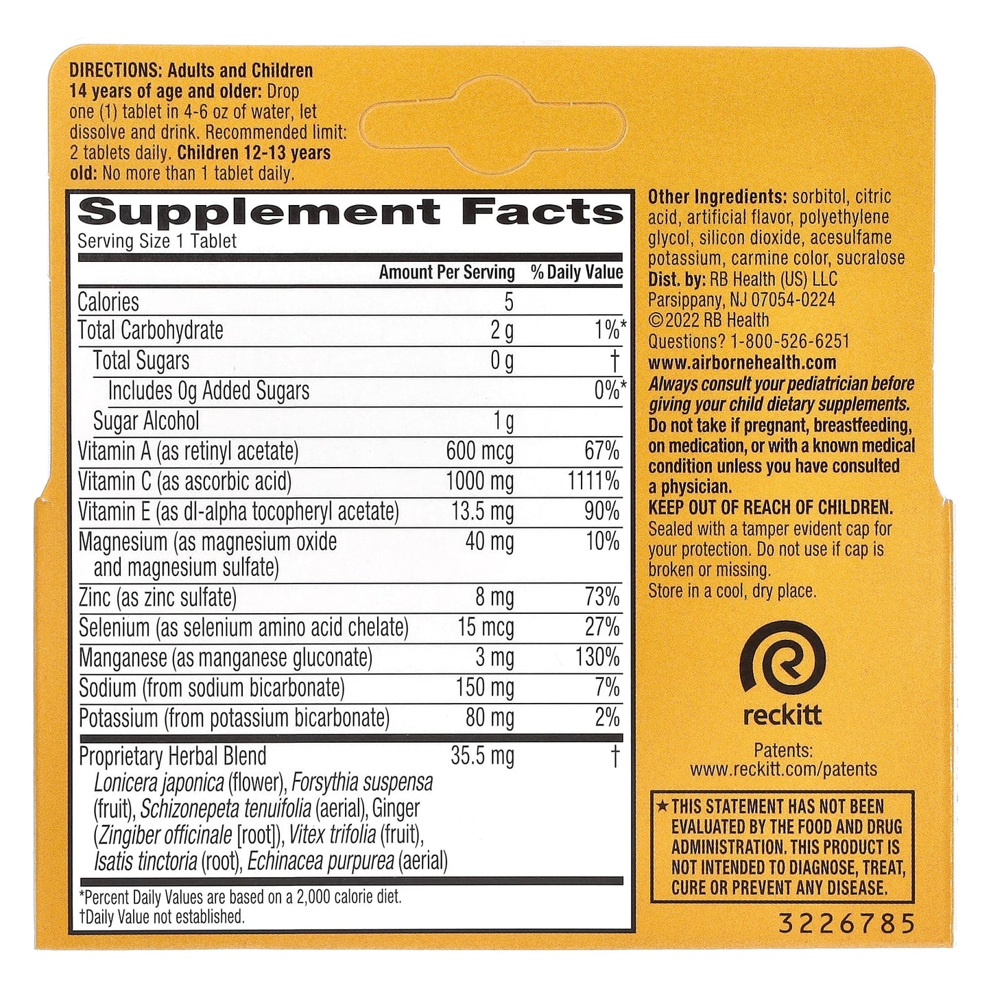 Airborne, Airborne Effervescent Very Berry, 10 Tablets - [product_sku] | HiLife Vitamins