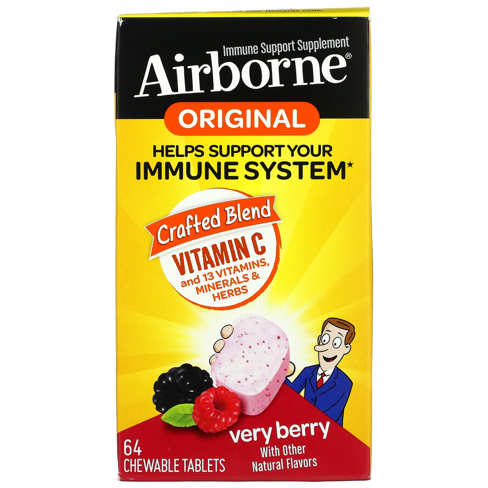 Airborne, Airborne Chewable Berry, 64 Tablets - 647865186304 | Hilife Vitamins