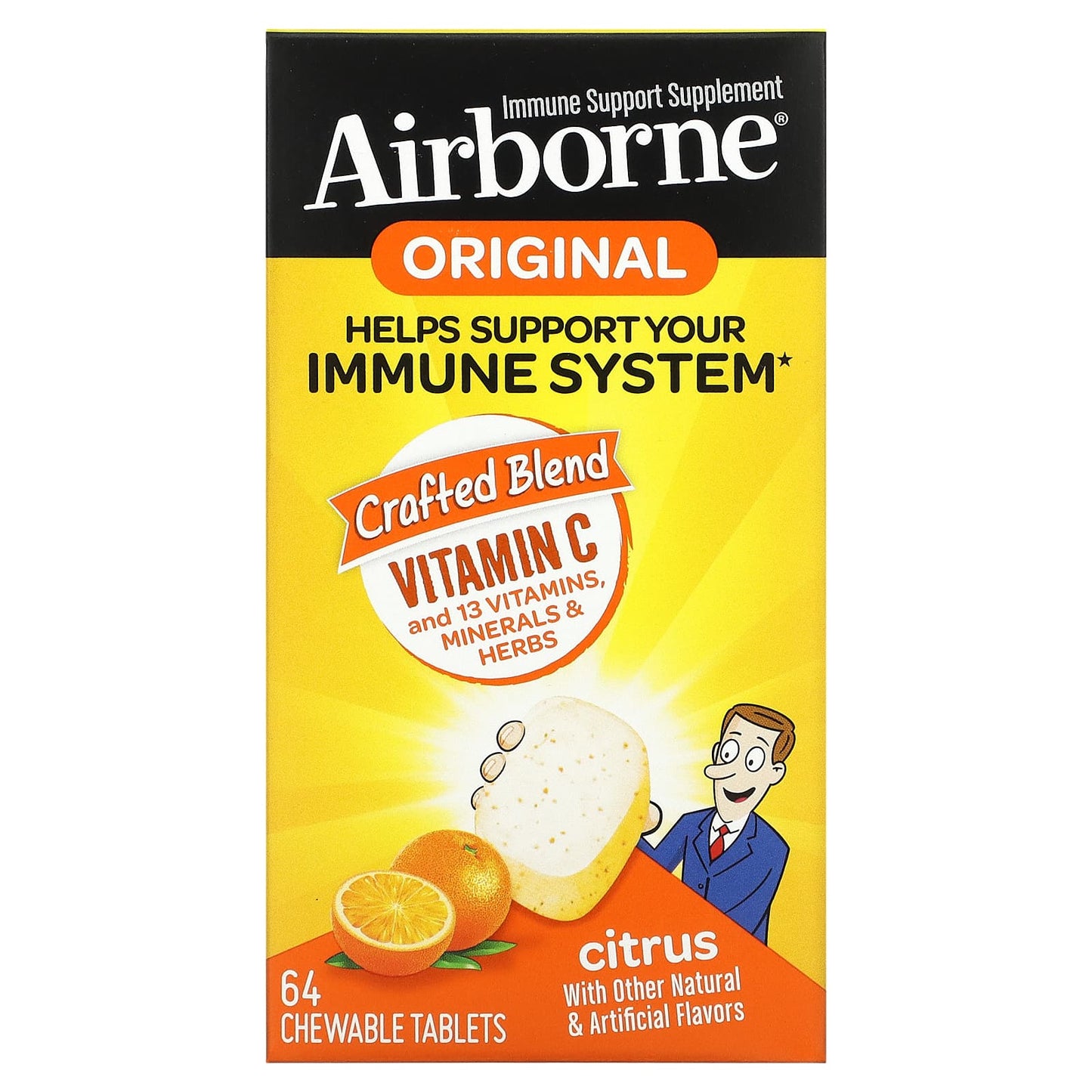 Airborne, Airborne Chewable Citrus, 64 Tablets UPC 647865186311 | Hilife Vitamins