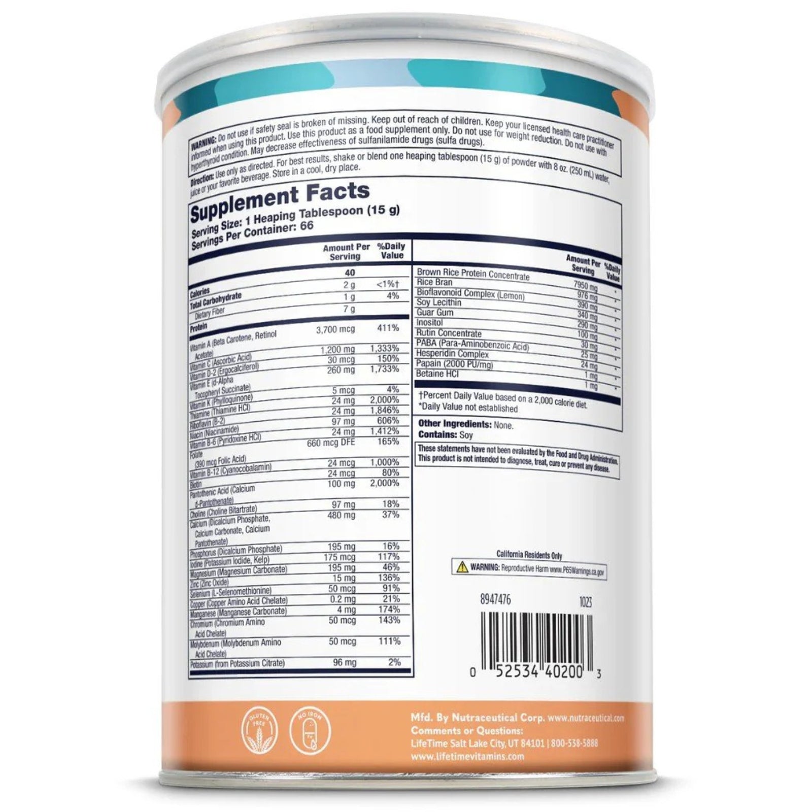 All-One Nutritech, All One® Rice Base Multiple Vitamin & Mineral Powder, Unflavored, 2.2 lbs. (1000 Grams) - 052534402003