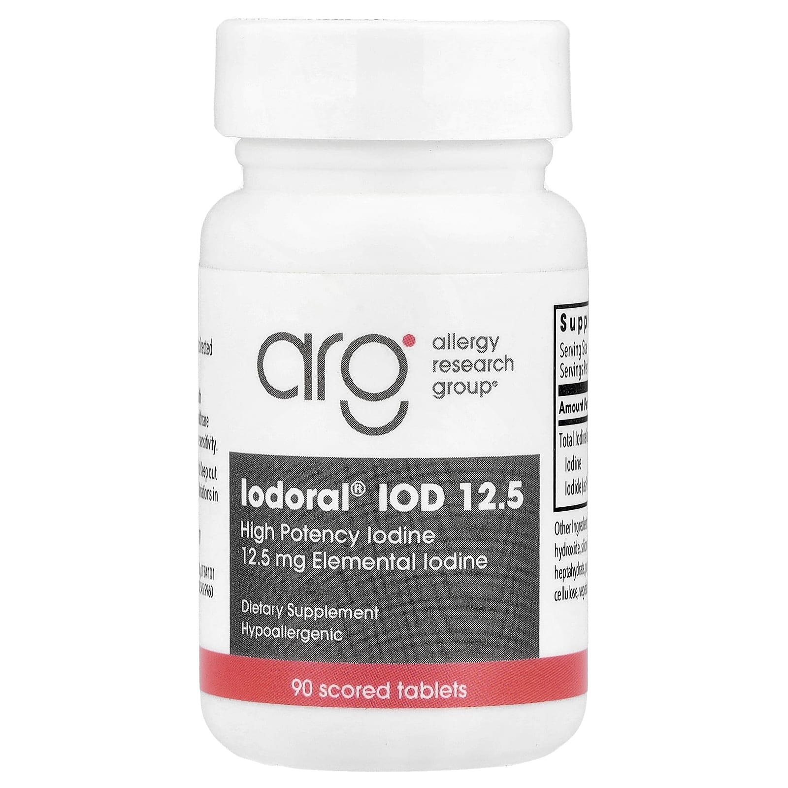 Allergy Research Group, Optimox, Iodoral® IOD 12.5, High Potency Iodine, 90 Scored Tablets UPC 350520015016 | Hilife Vitamins