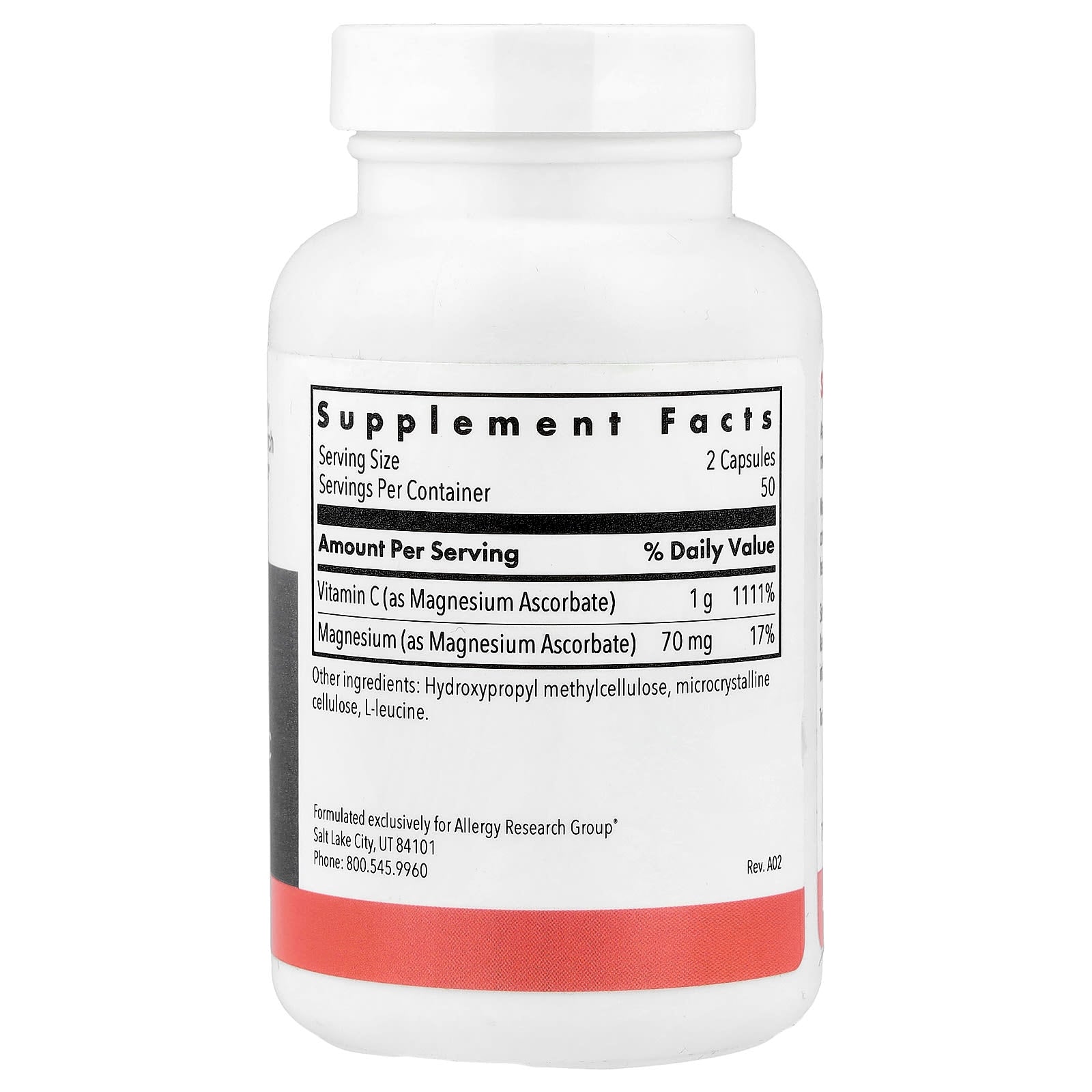 Allergy Research Group, Magnesium Ascorbate, 100 Vegetarian Capsules UPC 713947700901 | HiLife Vitamins