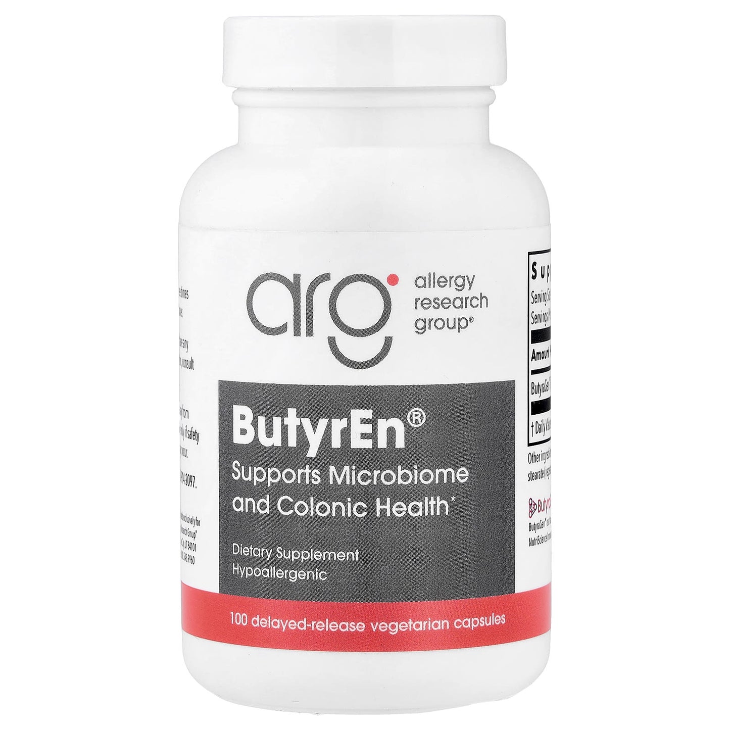 Allergy Research Group, ButyrEn, 100 Delayed-Release Vegetarian Capsules UPC 713947702202 | HiLife Vitamins