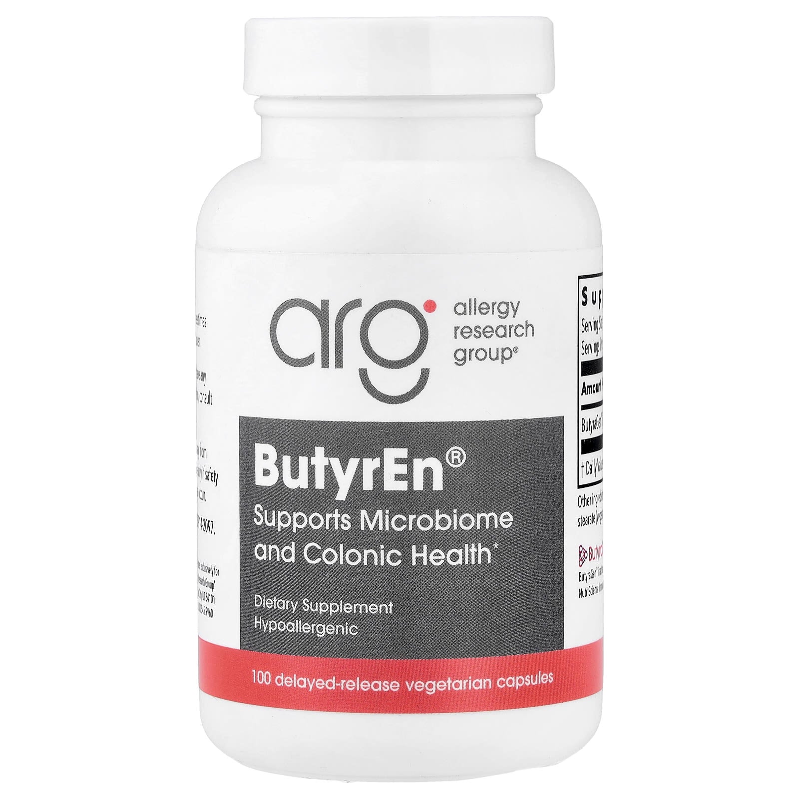 Allergy Research Group, ButyrEn, 100 Delayed-Release Vegetarian Capsules UPC 713947702202 | HiLife Vitamins